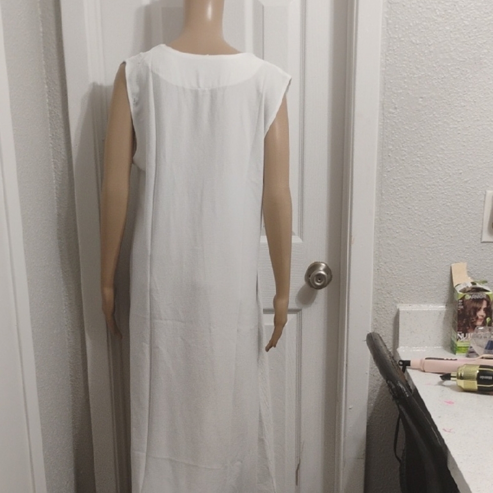 White Sleeveless Maxi Dress with Gold Accent - Picture 10 of 10